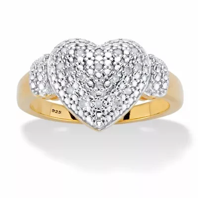 1/10 Cttw. Round Diamond Gold-Plated Sterling Silver Heart-Shaped Cluster Ring
