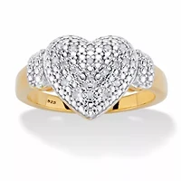 1/10 Cttw. Round Diamond Gold-Plated Sterling Silver Heart-Shaped Cluster Ring