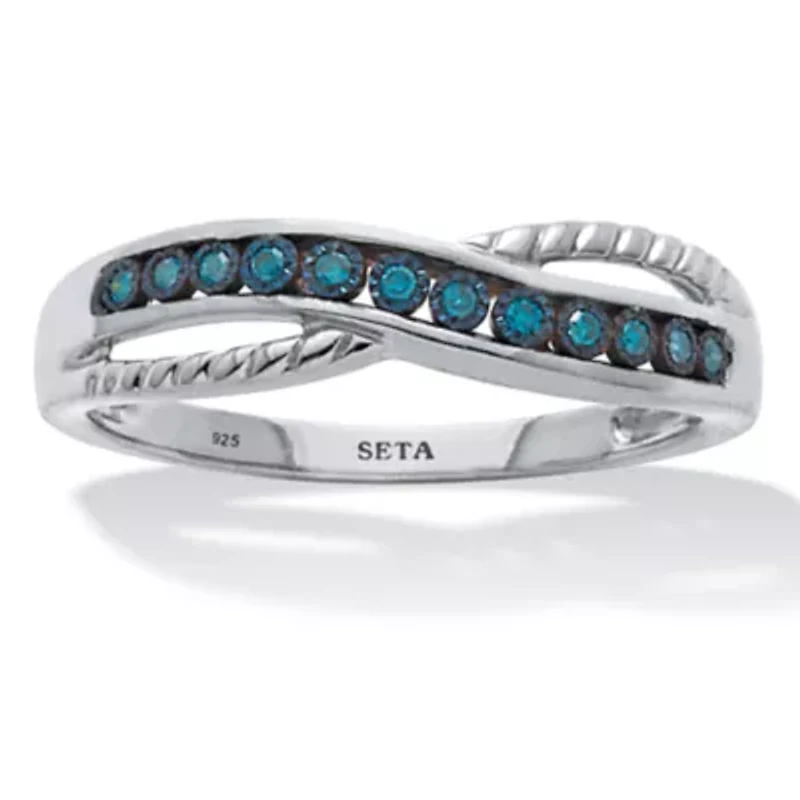 .06 TCW Blue Diamond Sterling Silver Twist Ring