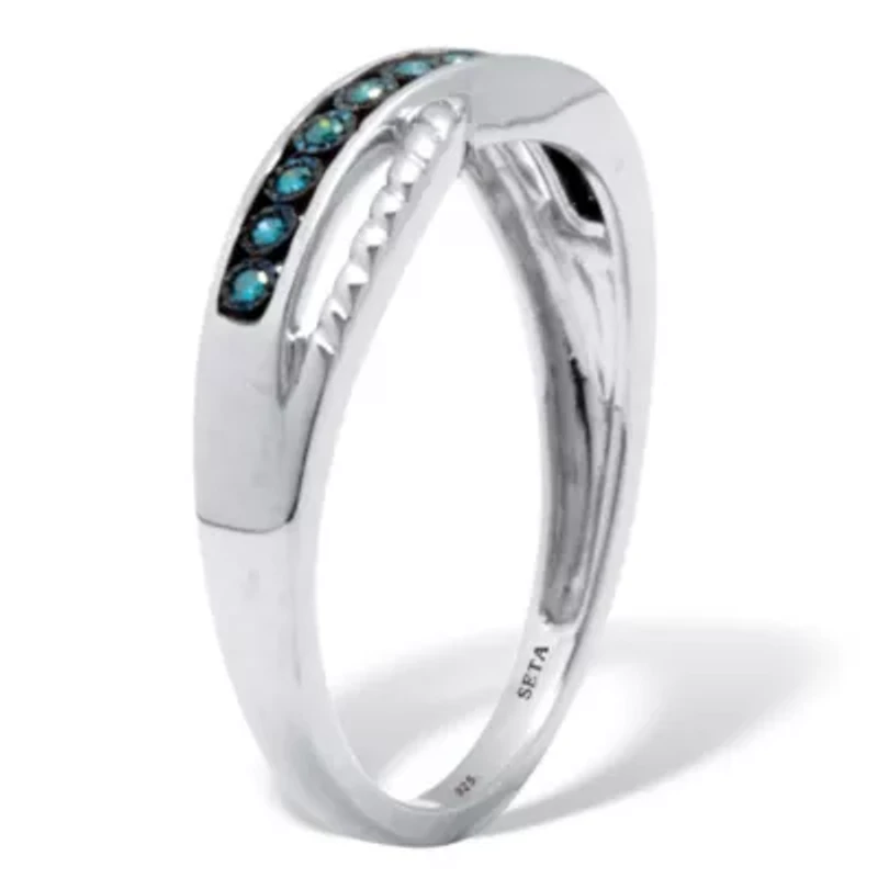 .06 TCW Blue Diamond Sterling Silver Twist Ring