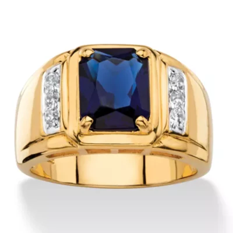 Lab Created Men's 2.96 TCW Blue Sapphire and Diamond 18k Gold-Plated Ring