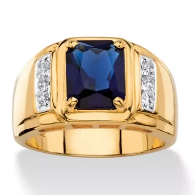 Lab Created Men's 2.96 TCW Blue Sapphire and Diamond 18k Gold-Plated Ring