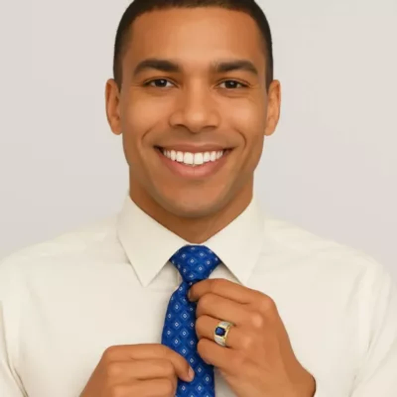 Lab Created Men's 2.96 TCW Blue Sapphire and Diamond 18k Gold-Plated Ring