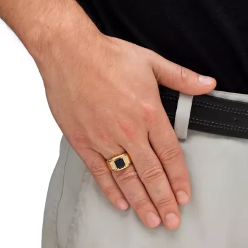 Lab Created Men's 2.96 TCW Blue Sapphire and Diamond 18k Gold-Plated Ring