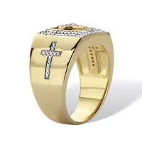 Men's 1/10 TCW Diamond Two-Tone Cross Ring 14k Gold-plated Sterling Silver