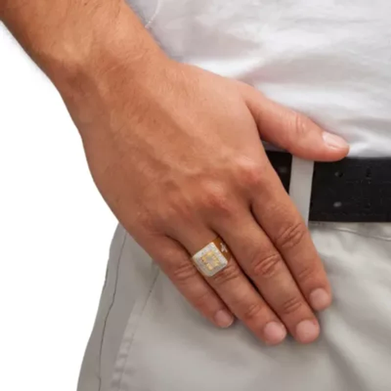 Men's 1/10 TCW Diamond Two-Tone Cross Ring 14k Gold-plated Sterling Silver