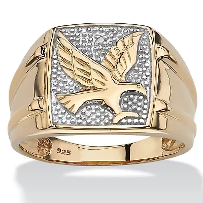 Men's Round Diamond Two-Tone 18k Yellow Gold-plated Sterling Silver Eagle Ring