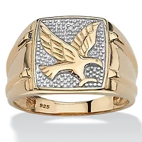 Men's Round Diamond Two-Tone 18k Yellow Gold-plated Sterling Silver Eagle Ring