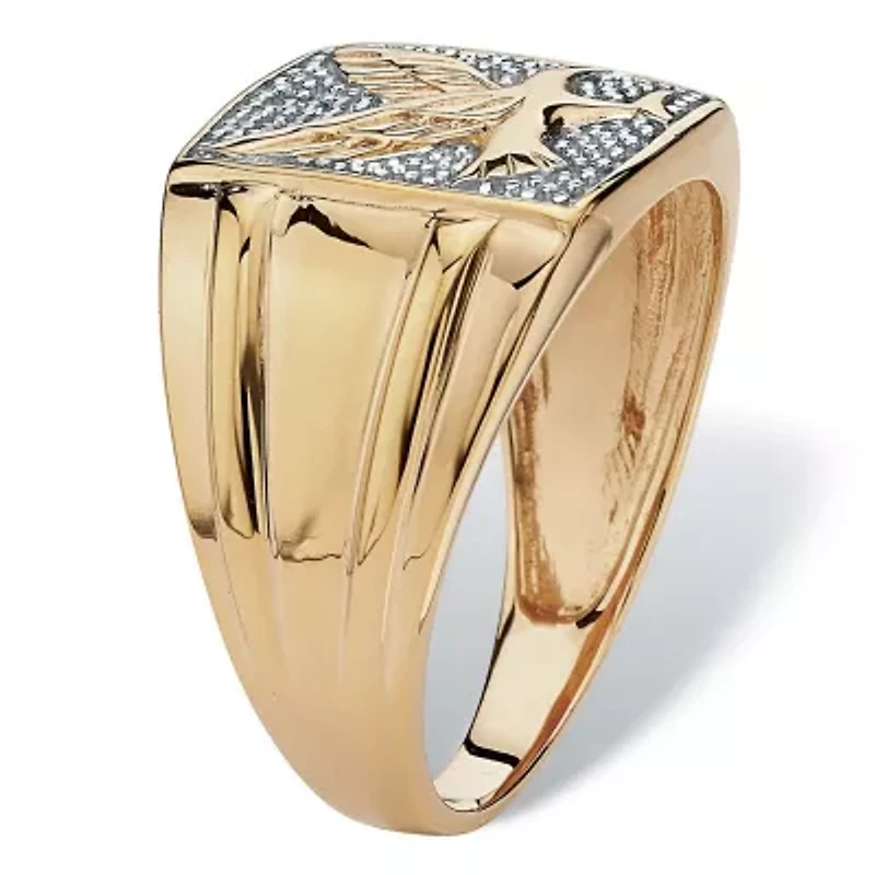 Men's Round Diamond Two-Tone 18k Yellow Gold-plated Sterling Silver Eagle Ring