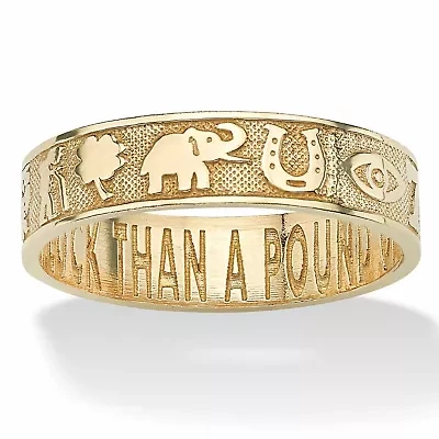10k Yellow Gold Lucky Symbols "Better an Ounce of Luck" Ring