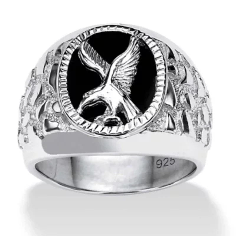 Men's Onyx Eagle Nugget Ring .925 Sterling Silver