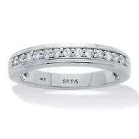 .13 TCW Diamond Sterling Silver Wedding Band Ring