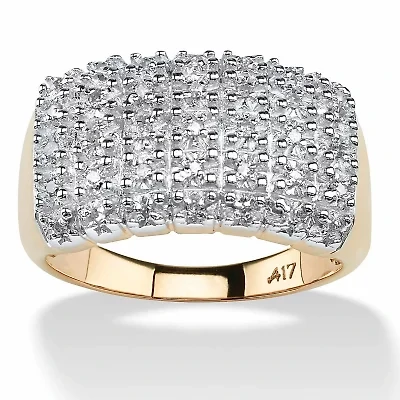 1/5 TCW Pave Diamond Cluster Ring Solid 10k Gold