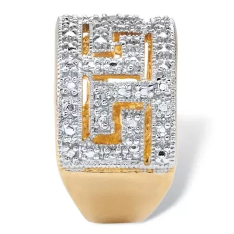 Round Diamond Accent Greek Key Cutout Dome Ring Yellow Gold-Plated