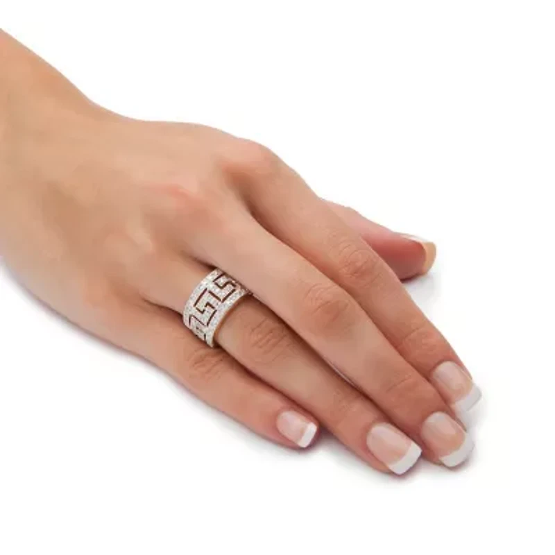 Round Diamond Accent Greek Key Cutout Dome Ring Yellow Gold-Plated