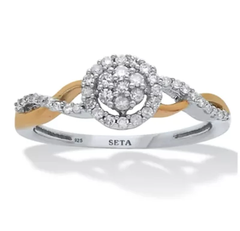 .26 TCW Diamond Tutone Sterling Silver Halo Twist Ring