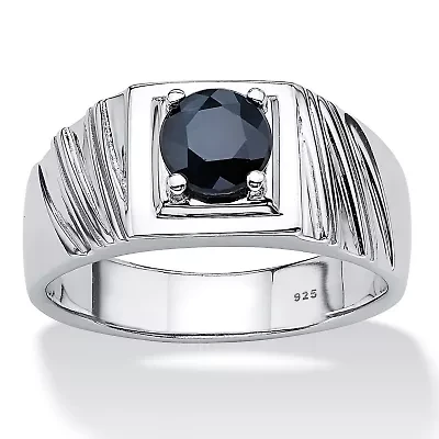 Men's 1.41 TCW Round Midnight Blue Genuine Sapphire Sterling Silver Classic Ring