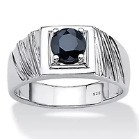 Men's 1.41 TCW Round Midnight Blue Genuine Sapphire Sterling Silver Classic Ring