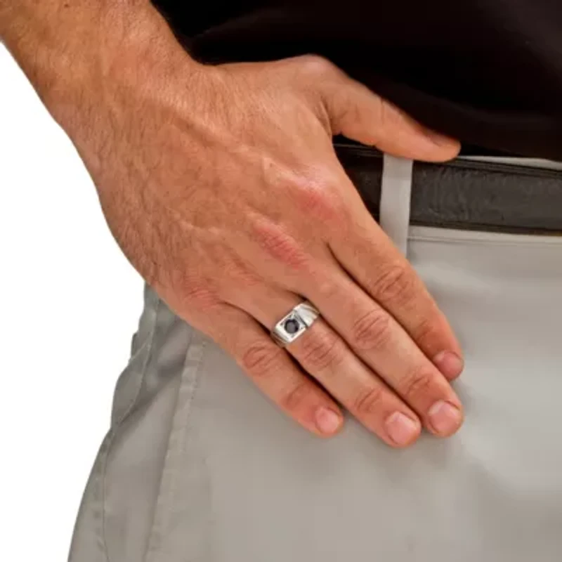 Men's 1.41 TCW Round Midnight Blue Genuine Sapphire Sterling Silver Classic Ring