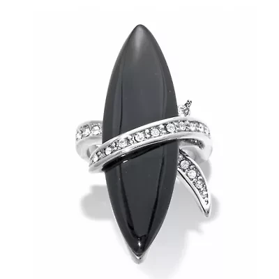 Wrapped Marquise Onyx and Crystal Platinum-Plated Ring