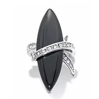 Wrapped Marquise Onyx and Crystal Platinum-Plated Ring