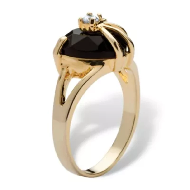 Heart-Shaped Genuine Onyx Cubic Zirconia Accent Gold-Plated Cocktail Ring