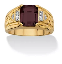 Men's 3.55 TCW Genuine Garnet and Diamond Accent 18k Gold-Plated Etched Ring