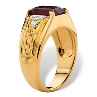 Men's 3.55 TCW Genuine Garnet and Diamond Accent 18k Gold-Plated Etched Ring
