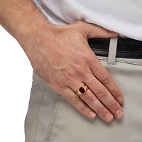 Men's 3.55 TCW Genuine Garnet and Diamond Accent 18k Gold-Plated Etched Ring