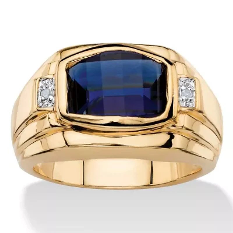 Lab Created Men's 2.77 TCW Blue Sapphire and Diamond Accent 18k Gold-Plated Ring