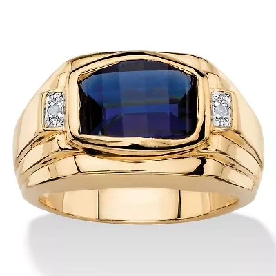 Lab Created Men's 2.77 TCW Blue Sapphire and Diamond Accent 18k Gold-Plated Ring