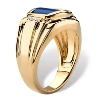 Lab Created Men's 2.77 TCW Blue Sapphire and Diamond Accent 18k Gold-Plated Ring