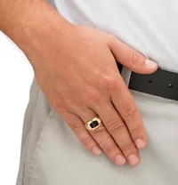 Lab Created Men's 2.77 TCW Blue Sapphire and Diamond Accent 18k Gold-Plated Ring