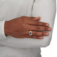 Lab Created Men's 2.77 TCW Blue Sapphire and Diamond Accent 18k Gold-Plated Ring