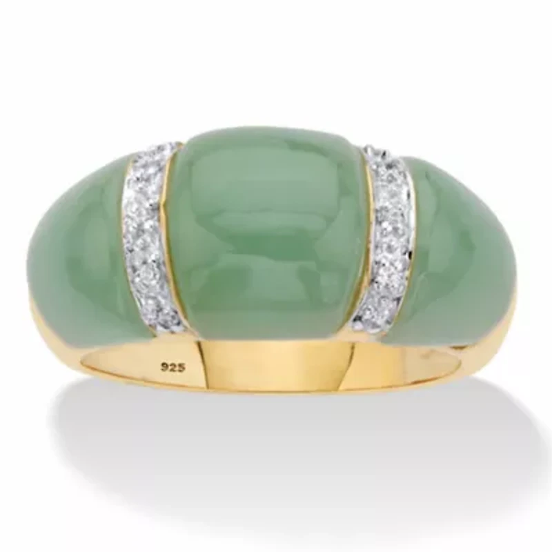 20 Cttw. Genuine Green Jade and White Topaz Gold-Plated Silver Dome Ring