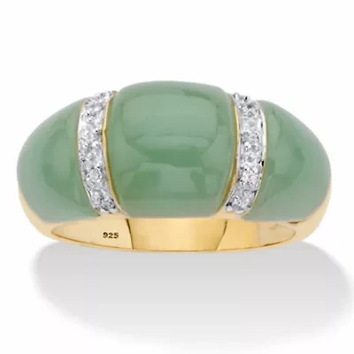 20 Cttw. Genuine Green Jade and White Topaz Gold-Plated Silver Dome Ring