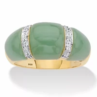 20 Cttw. Genuine Green Jade and White Topaz Gold-Plated Silver Dome Ring