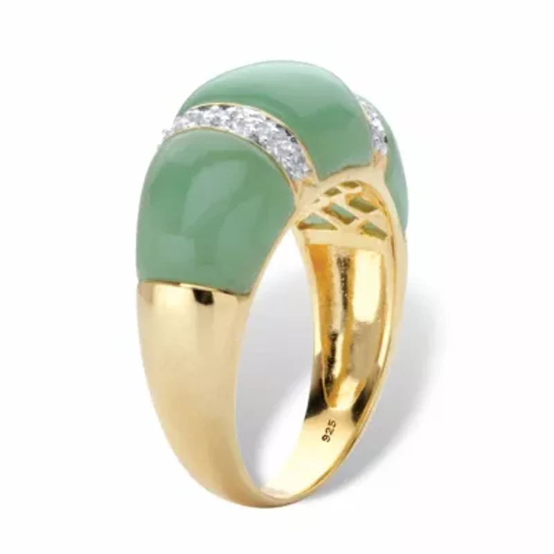 20 Cttw. Genuine Green Jade and White Topaz Gold-Plated Silver Dome Ring