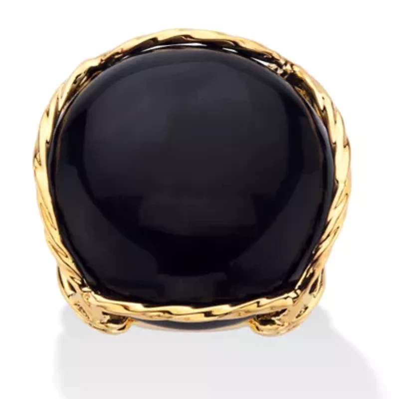 Cabochon-Shaped Genuine Black Onyx Yellow Gold-Plated Pillow Ring