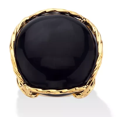 Cabochon-Shaped Genuine Black Onyx Yellow Gold-Plated Pillow Ring