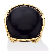 Cabochon-Shaped Genuine Black Onyx Yellow Gold-Plated Pillow Ring
