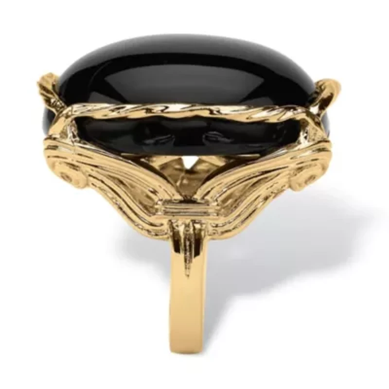Cabochon-Shaped Genuine Black Onyx Yellow Gold-Plated Pillow Ring