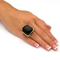 Cabochon-Shaped Genuine Black Onyx Yellow Gold-Plated Pillow Ring