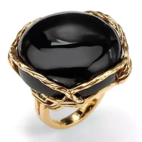 Cabochon-Shaped Genuine Black Onyx Yellow Gold-Plated Pillow Ring