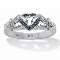 Black and White Diamond Interlocking Hearts Platinum-plated Sterling Silver Ring