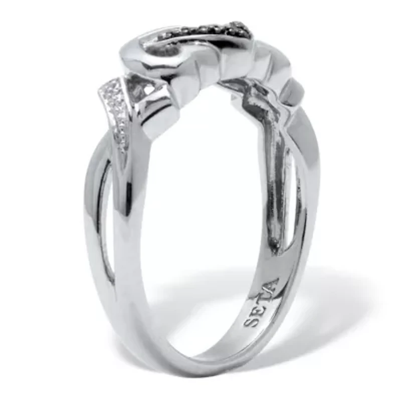 Black and White Diamond Interlocking Hearts Platinum-plated Sterling Silver Ring