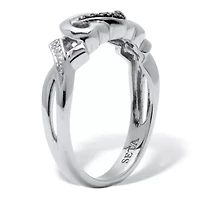 Black and White Diamond Interlocking Hearts Platinum-plated Sterling Silver Ring