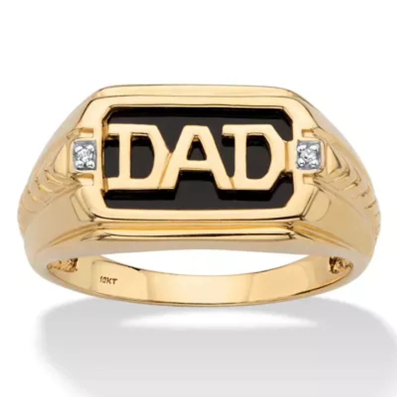 Men's Solid 10k Yellow Gold Emerald-Cut Genuine Onyx and Diamond Accent DAD Ring