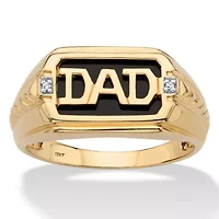 Men's Solid 10k Yellow Gold Emerald-Cut Genuine Onyx and Diamond Accent DAD Ring