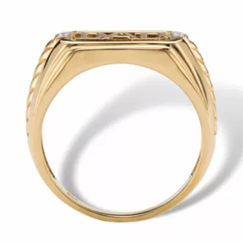 Men's Solid 10k Yellow Gold Emerald-Cut Genuine Onyx and Diamond Accent DAD Ring